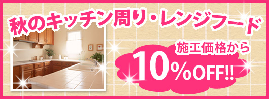 秋のキッチン周り・レンジフードの施工10％OFF